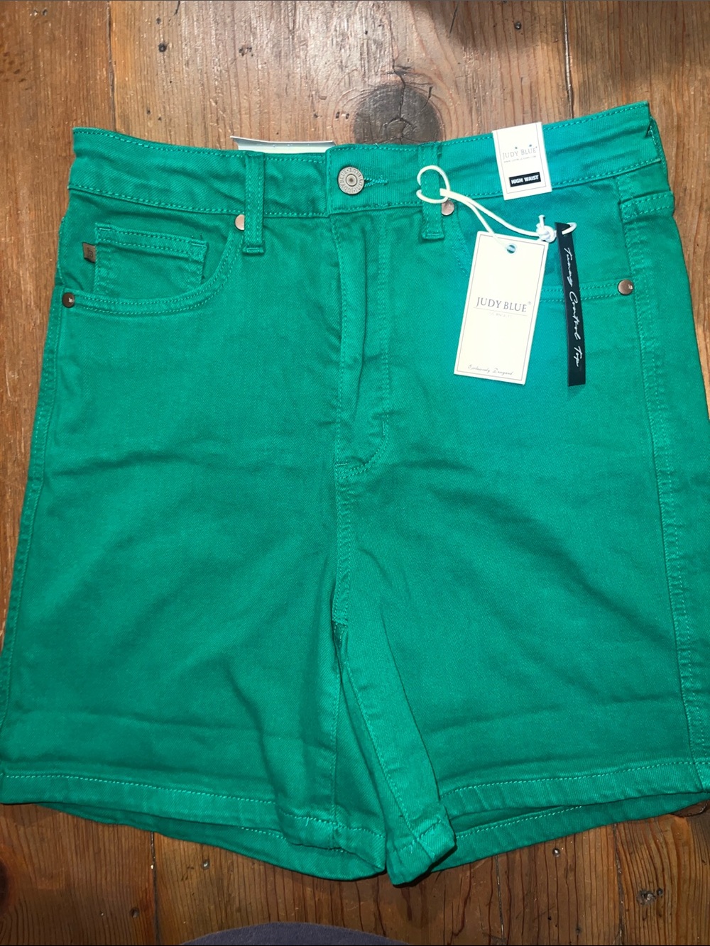 Judy Blue Women's Emerald Green High-Rise Denim Shorts Sz L - NWT